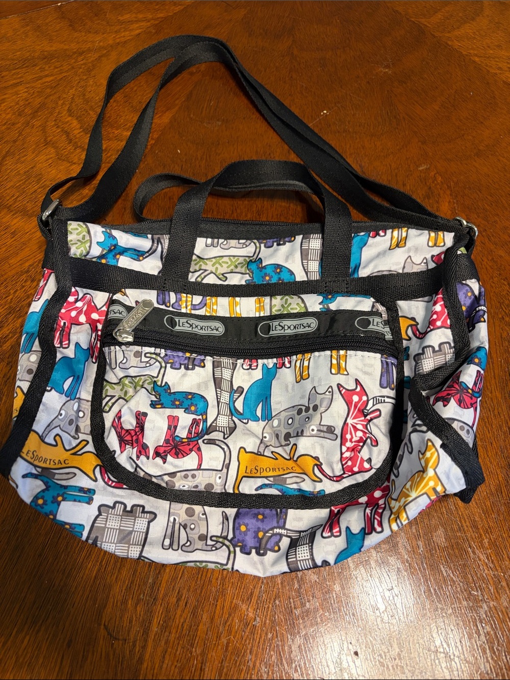 LeSportsac Multicolor Cat Print Crossbody Tote with Black Trim